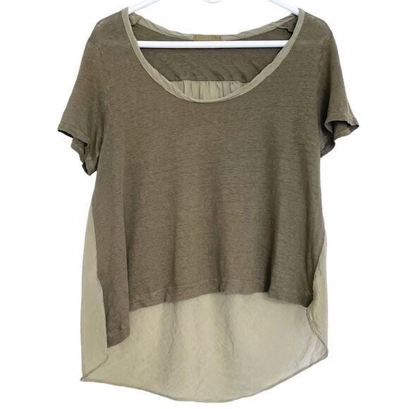 CP SHADES Linen-Silk Two-Tone Hi-Low Short-Sleeve Tee Size S Olive Green - Picture 1 of 8